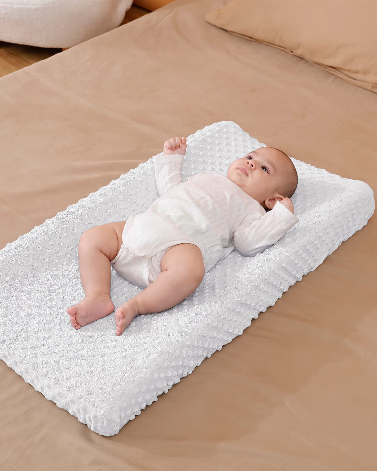 Solid Changing Table Pad Cover Cradle Sheet, Fits 32"/34''x16" Contoured Diaper Changing Pad, Ultra Soft Cozy Minky Dots Plush Changing Table Covers, Breathable Wipeable Removable (White)