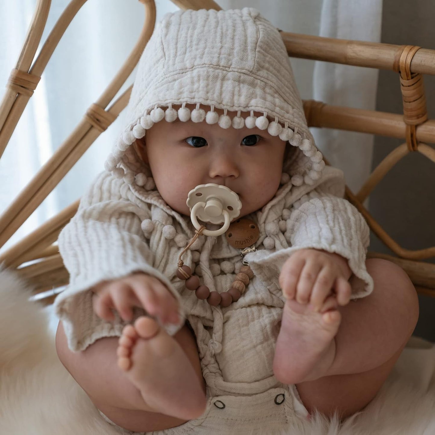 FRIGG Daisy SilkySoft Silicone Baby Pacifier | Made in Denmark | BPA-Free (Croissant/Portobello, 0-6 Months)