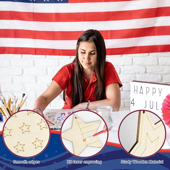 COCHIE 4th of July Stars Wood Crafts to Paint Set of 24, Memorial Day