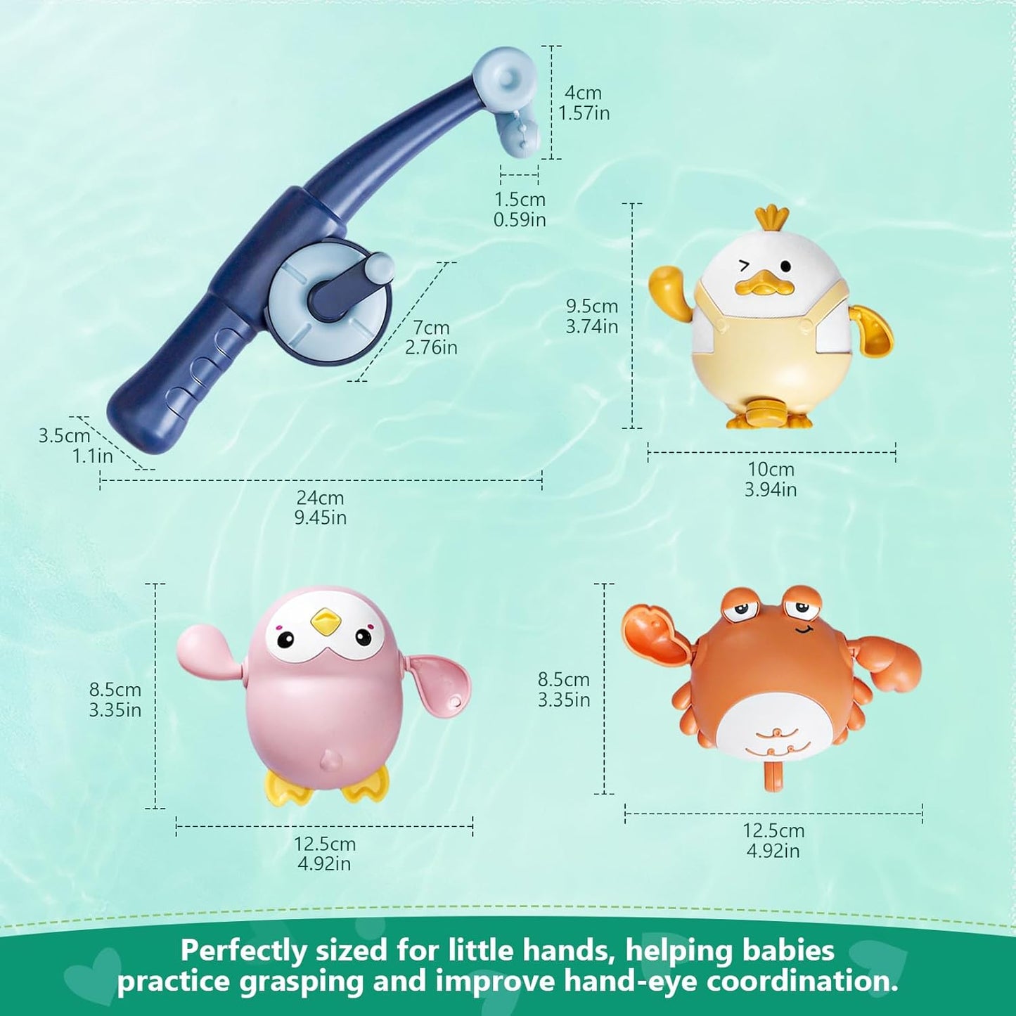5PCS Baby Bath Toys Cute Pull String Bathtub Toy with Pull & Go Swimming Toys Magnetic Fishing Games Kids Wind-up Floating Water Bathtub Toy