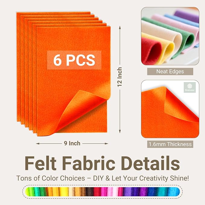 Orange Soft Felt Sheets for Crafts, 1.6mm Thick, Kids' Crafts, DIY Projects