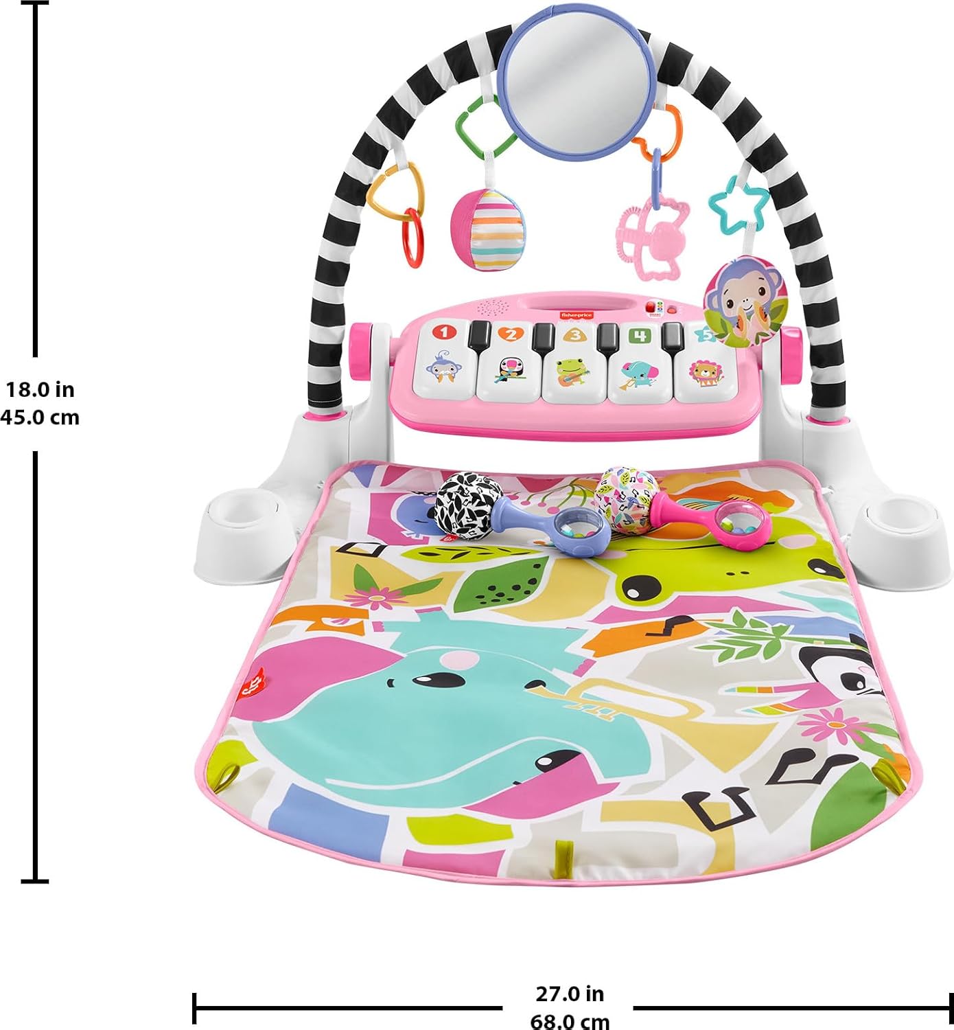 Fisher-Price Baby Musical Toy Set Glow and Grow Kick & Play Piano Gym Pink Playmat with 2 Rattle Maracas for Newborns Ages 0+ Months