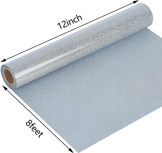 guangyintong Glitter Silver Heat Transfer Vinyl HTV Rolls, HTV Vinyl