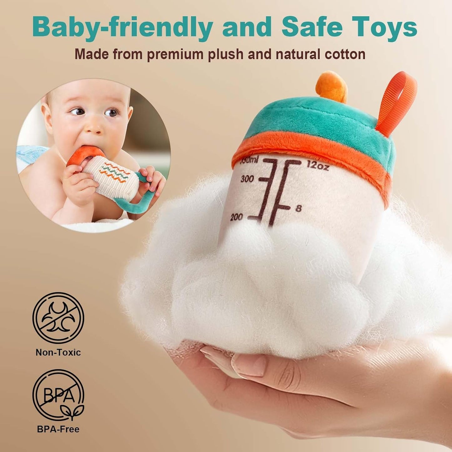 Vanplay Baby Toys 0-12 Months, Workout Plush Toy with Rattle for 0-3-6 Month, Sensory Montessori Toys for Babies 6-12-18 Month, Baby Boys Girls Birthday Shower Gifts for 7 8 9 10 Month