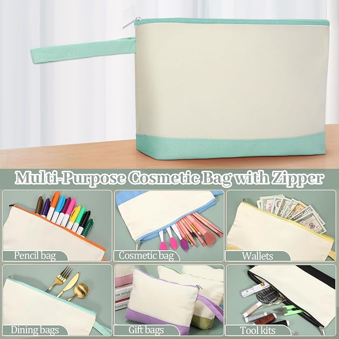 Silkfly 48 Pcs Cotton Canvas Makeup Bags Cosmetic Zipper Bags 10.2 x 5.5 x 2''