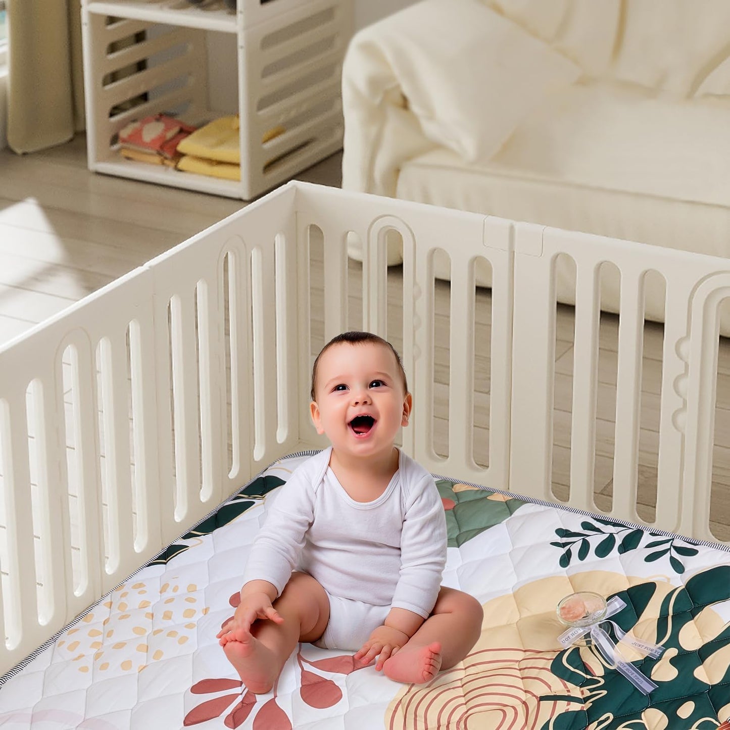 Baby Play Mat 71x59 Inch, Thickened Soft Floor Mat for Playpen, Machine Washable Foam Crawling Mat with Non-Slip Bottom for Babies and Toddlers, Foldable Padded Playmat