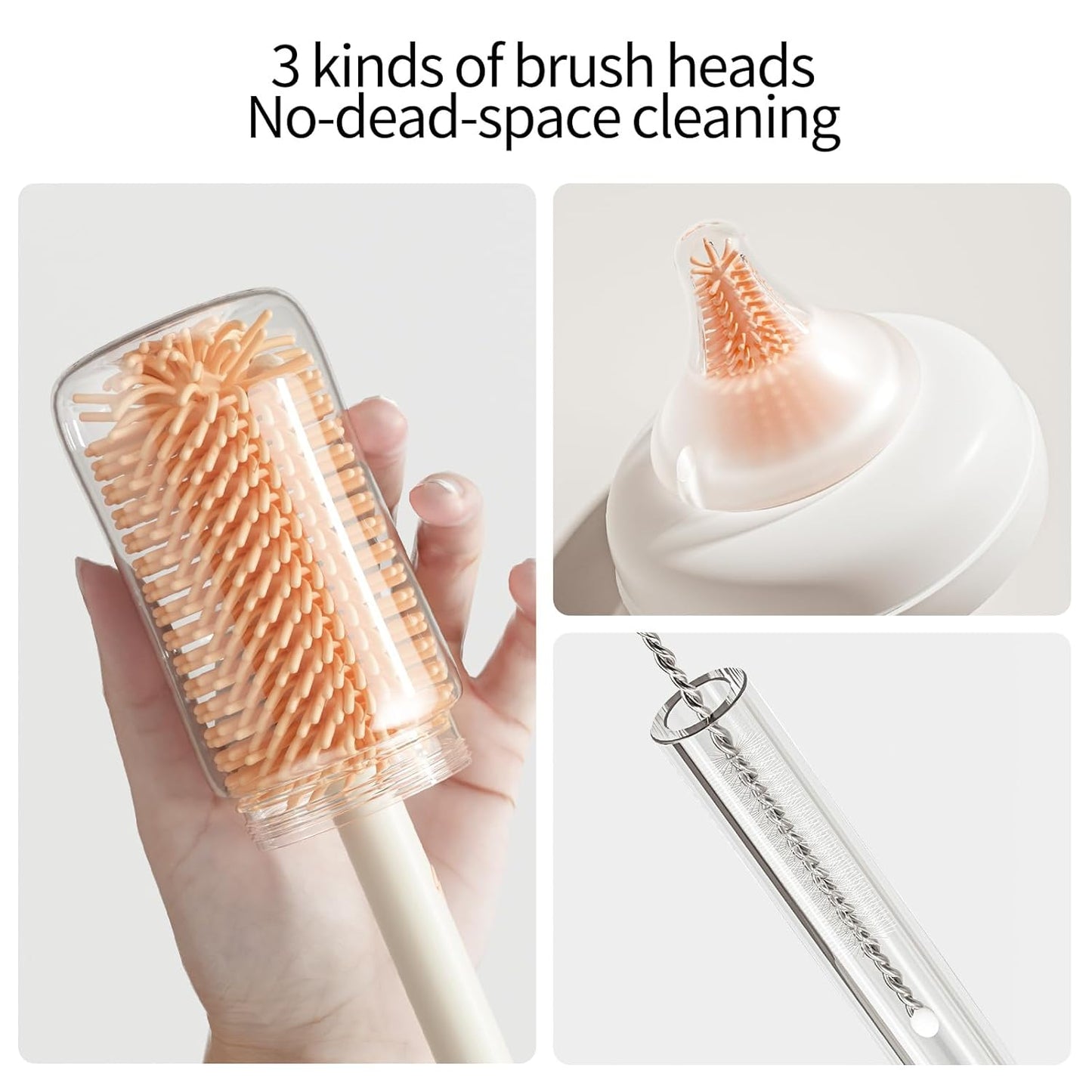 7in1 Travel Bottle Cleaner kit,Baby Essentials, with Bottle Brush、Nipple Brush、Straw Cleaner Brush、Soap Dispenser、Bottle Drying Rack、Drainage Tray、Storage Box,Baby Travel Essential (White)