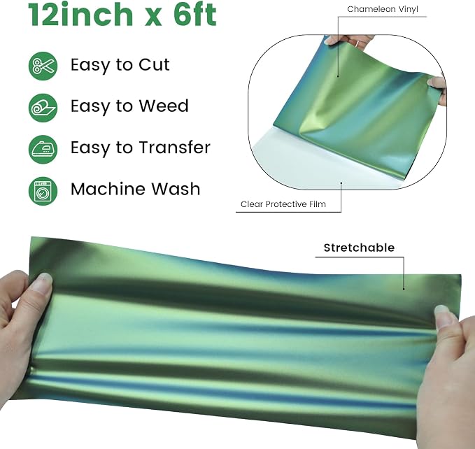 Chameleon HTV Heat Transfer Vinyl, Iron On Vinyl Green to Gold&Blue 12"x6ft |