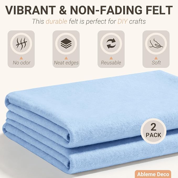 Light Blue Felt Fabric Sheets 18" x 18" 1.6mm Soft Craft Felt | Soft Precut