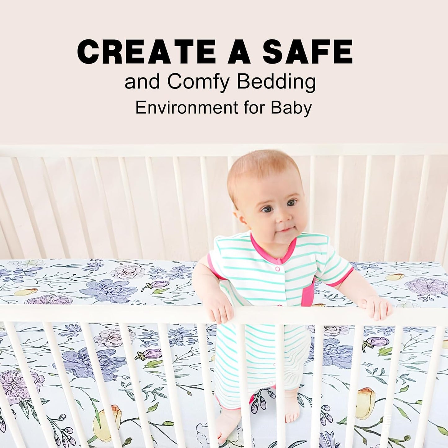 AMROSE 3 Pack Soft Floral Crib Sheets for Baby Girls, 28'' X 52'' Fitted Crib Sheets for Crib and Toddler Mattress Pad, Silk Touch Gentle Breathable Microfiber, Violet