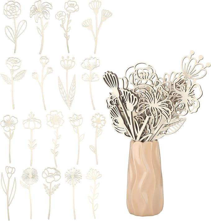 RattanView 36 Pcs Wooden Wildflower Decor Set Wood Flowers Cutout Signs