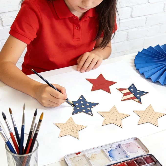 COCHIE 4th of July Stars Wood Crafts to Paint Set of 24, Memorial Day