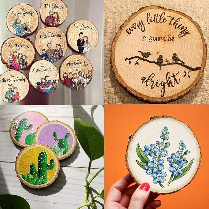 Natural Wood Slices 25Pcs 3.1-3.5 Inches Unfinished Wood Craft Kit Undrilled