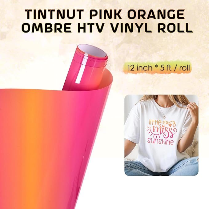 Tintnut Pink Yellow Gradient Heat Transfer Vinyl Roll, stretch washable