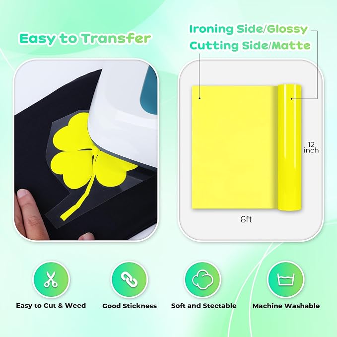 Aoder Yellow Puff Vinyl Heat Transfer: 12" x6ft Yellow HTV 3D Puff Heat