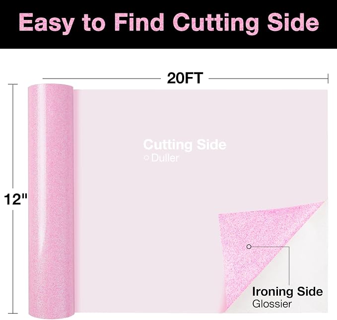 TORC Pink Glitter HTV Heat Transfer Vinyl Large Roll 12 inch x 20 ft Sparkly