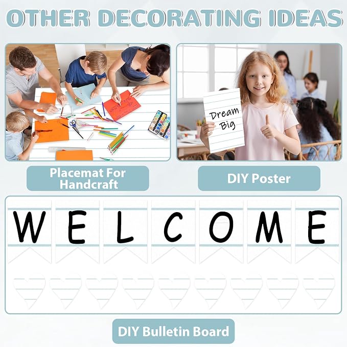 Qyeahkj Composition Bulletin Board Paper Roll Notebook Blue Lined Bulletin