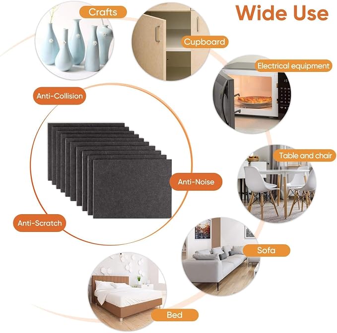 Felt Furniture Pads 10pcs 8" x 6" Adhesive Large Felt Pads, Cuttable Chair Leg