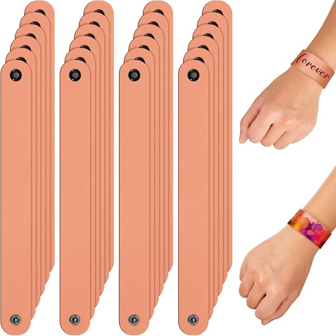 24 Pcs Plain PU Leather Bracelets Blank Snap Bracelets Wrist Cuffs DIY Craft