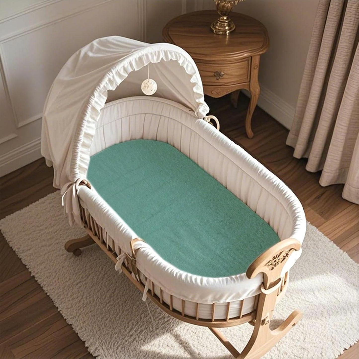 100% Jersey Cotton Bassinet Sheets 17" x 29" Fits Halo BassiNest Swivel Sleeper and 4moms Mamaroo Sleep, Super Soft and Breathable Bassinet Fitted Sheets for Baby, 3 Pack, Green