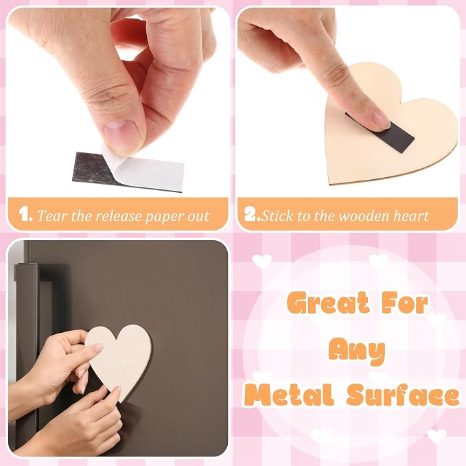 Qunclay 40 Pcs Wooden Heart Magnets