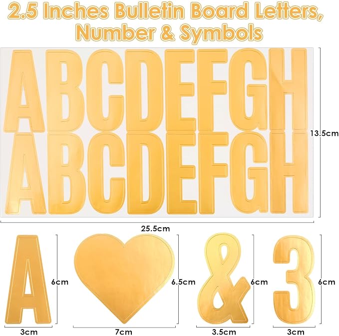 Gold Letter Stickers 2.5”, Bulletin Board, Scrapbooking, Classroom Décor