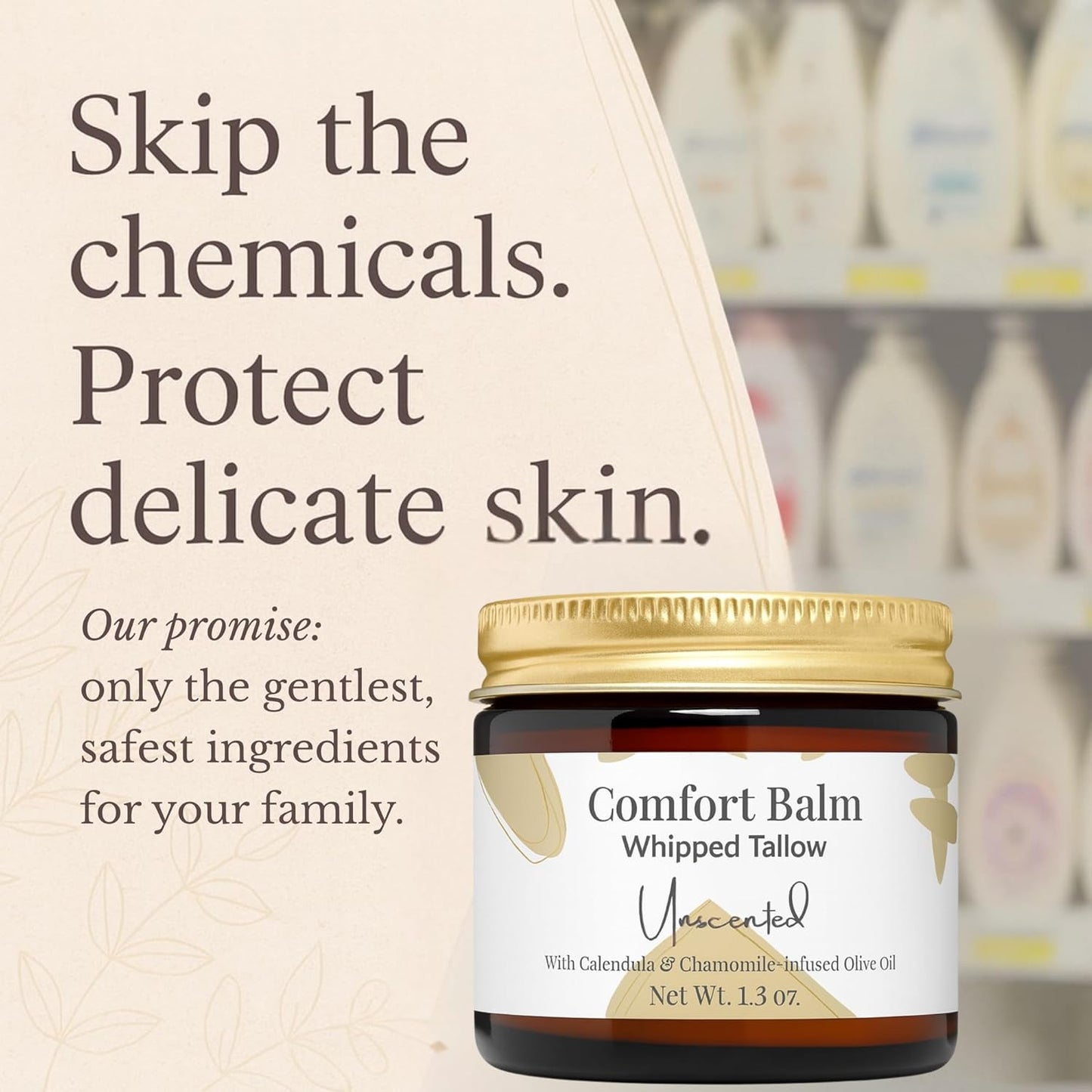 Whipped Tallow Balm – 100% Grass Fed Beef Tallow for Baby, Eczema & Sensitive Skin; Double-Infused with Calendula & Chamomile Herbs (Unscented Herb-Infused)