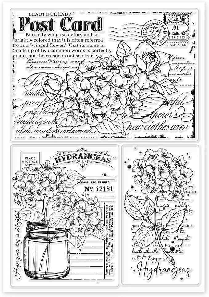 GLOBLELAND Hydrangeas Background Postcard Clear Stamps