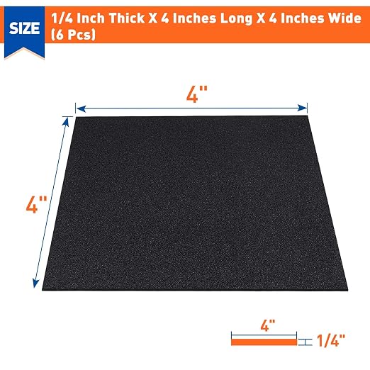 MAGZO 6Pcs Adhesive Foam Padding 1/4 in Thick X 4 in X 4 in | Closed Cell