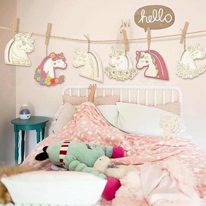 24 Pcs Unfinished Wood Unicorn Cutouts Wood Frame Embellishments