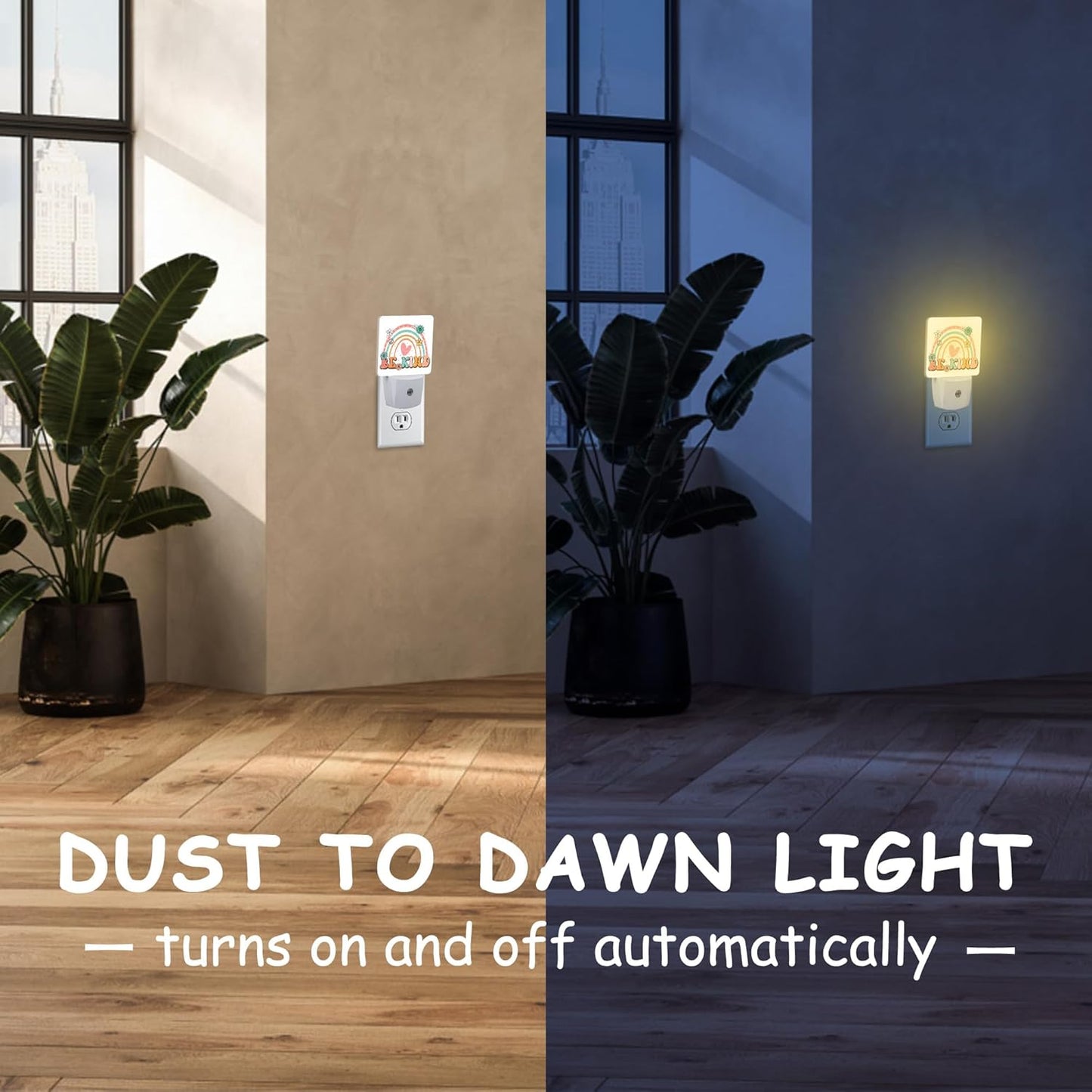 Be Kind Night Light Plug into Wall with Dusk to Dawn Sensor Rainbow Flower Heart Energy Efficient LED Nightlight for Women Girls Boys Room Decor,Hallway,Kitchen,Bathroom,Nursery,Stairs