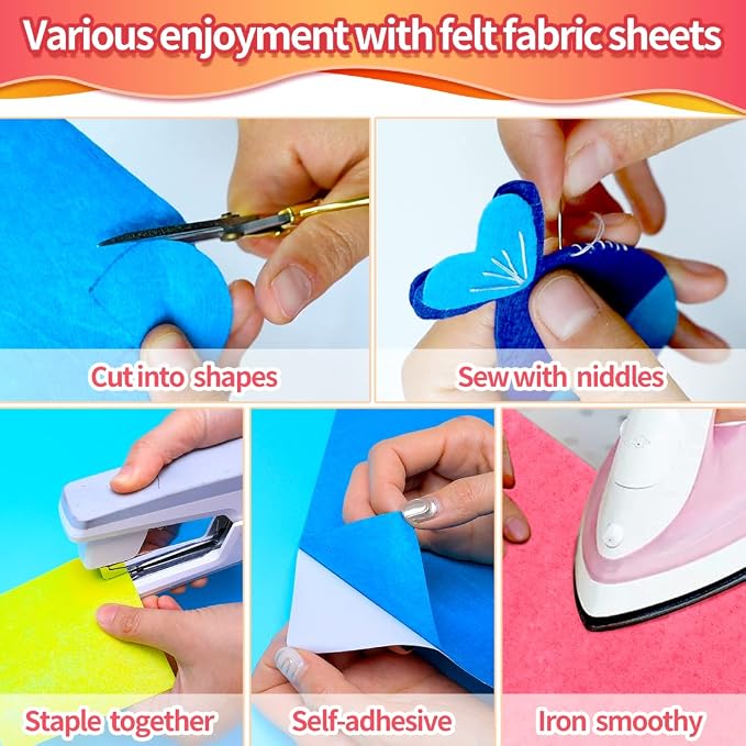 IOOLEEM Multi-Colored Felt Sheets, Self-Adhesive Felt Sheets, Pre-Cut Felt