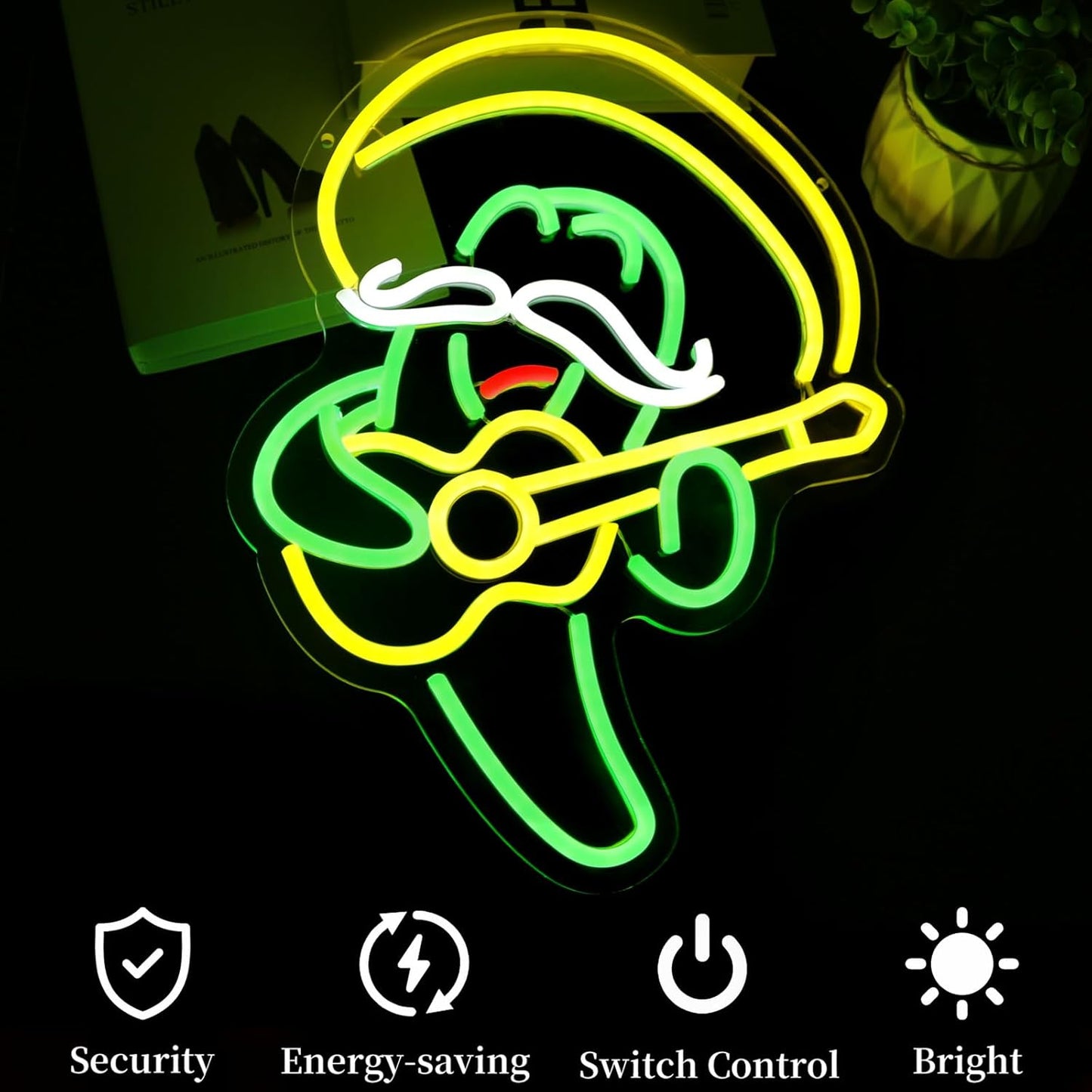 Cactus Guitar Neon Sign Led Neon Lights Neon Signs for Wall Decor Light Up Sign for Birthday Party Club Gift