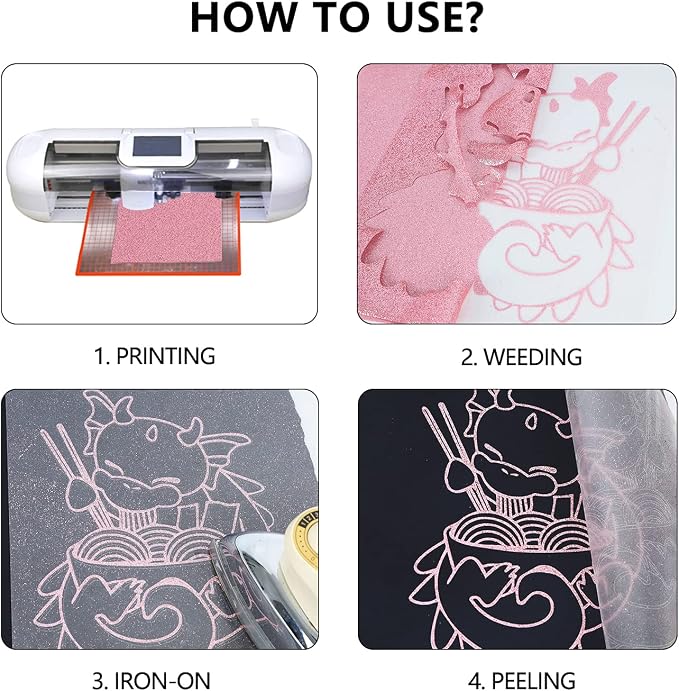 guangyintong Heat Transfer Vinyl Glitter Pink HTV Rolls, Glitter HTV Vinyl