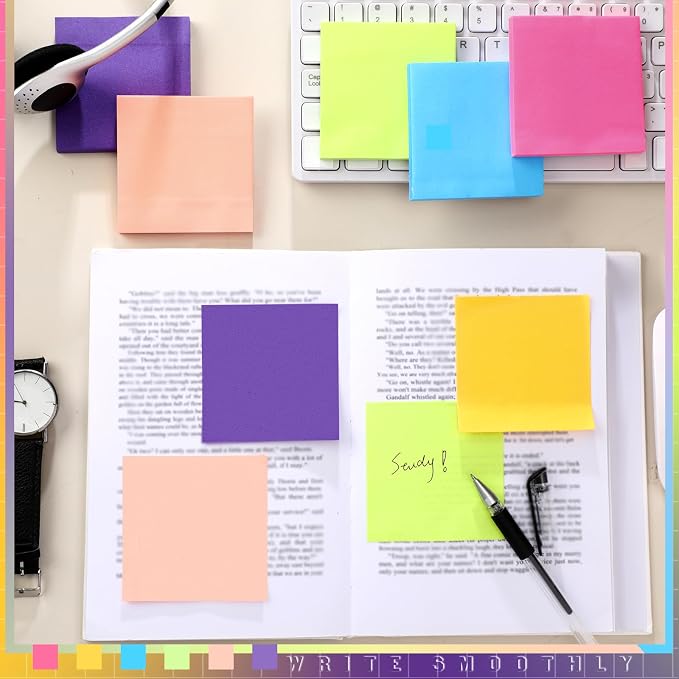 Kajaia 24 Pads Full Adhesive Sticky Notes Colorful Sticky Notes Adhesive Memo
