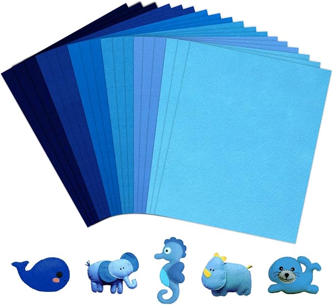 Whaline 18Pcs Blue Felt Fabric Sheets Soft Thick Assorted 6 Colors Craft Felt
