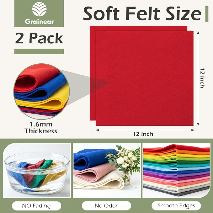 Red Soft Felt Sheets for Crafts, 1.6mm Thick, Handmade Crafts, DIY Projects
