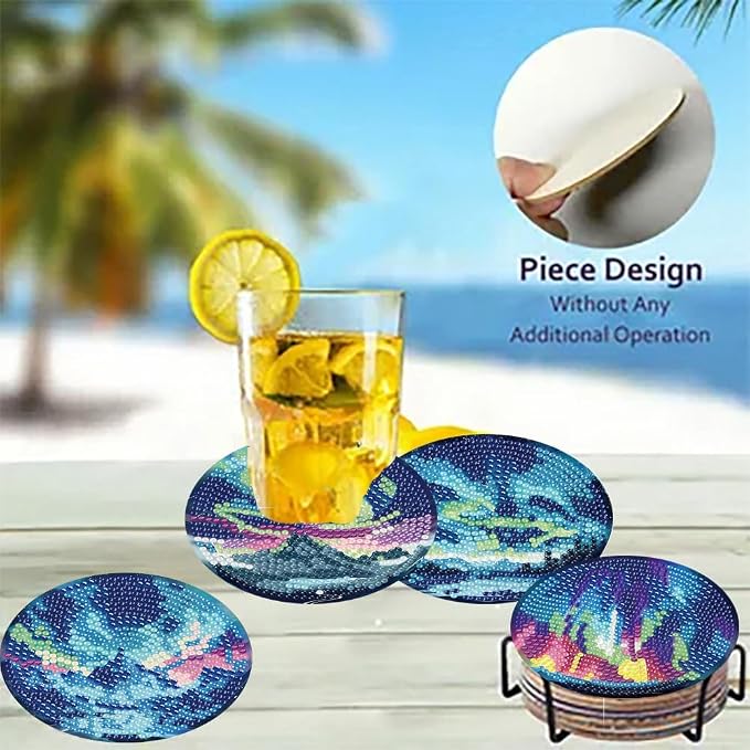 8 Pack Diamond Art Coasters, Northern Lights Diamond Painting Coasters Kits |