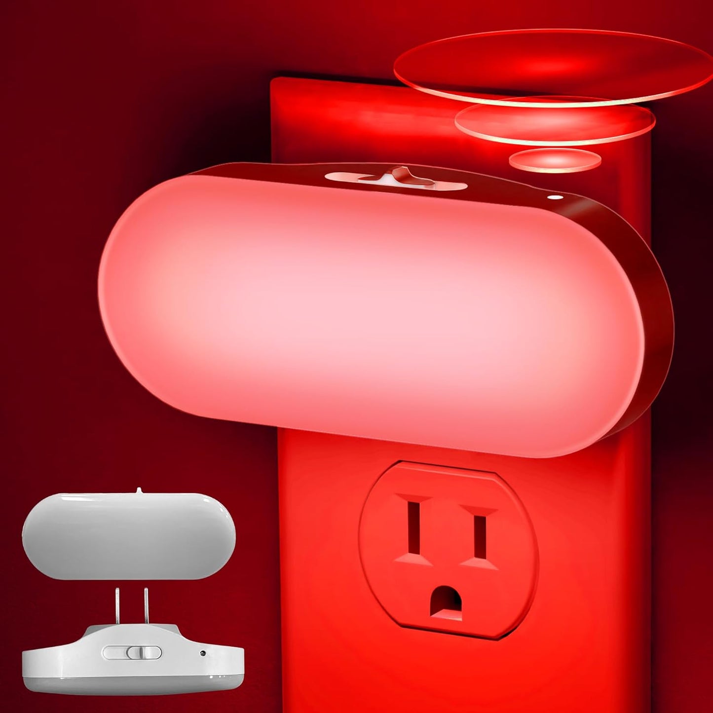 DORESshop Red Night Light, Auto On/Off, 0-100 LM Adjustable Brightness, Dimmable Plug Into Wall Light Sensor Night Light for Kids Room, Bedroom, Stair Lights, 1W, 2 Pack