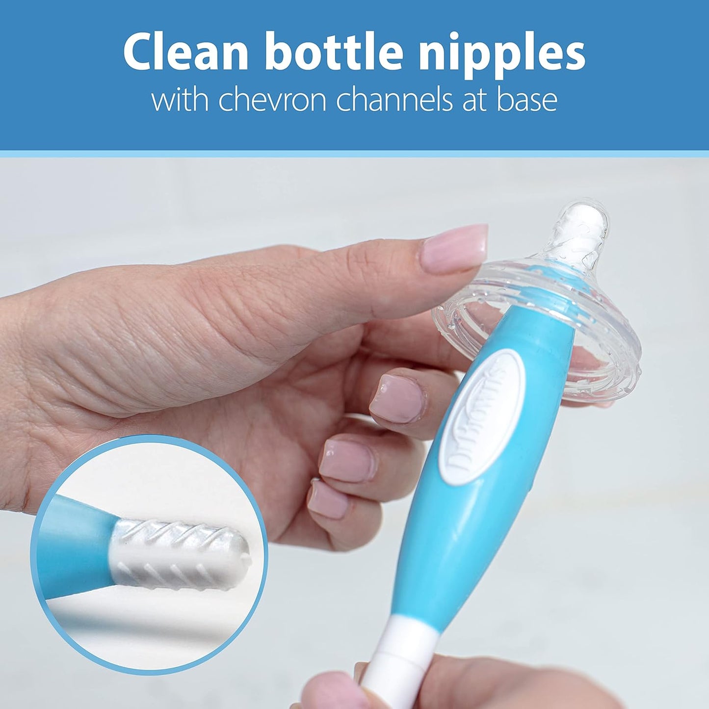 Dr. Brown's Baby Bottle and Nipple Brush Deluxe Cleaner, Soft Touch, and Sponge Brushes, Blue Variety Pack, 3 Count