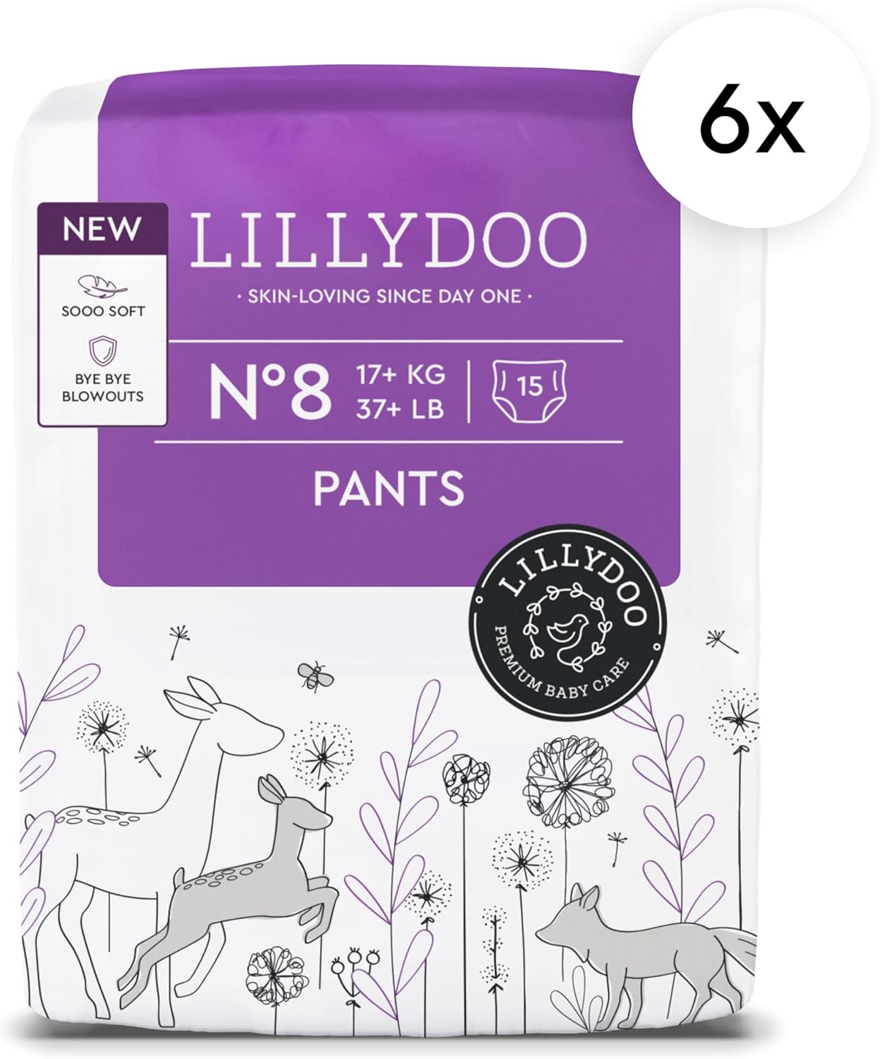 LILLYDOO Diaper Pants Toddlers - Size 8 (37+ lbs), Half-Monthly Supply (90 Count), Skin-Friendly, Ultrasoft, Chlorine-Free & Absorbent Diaper Pants