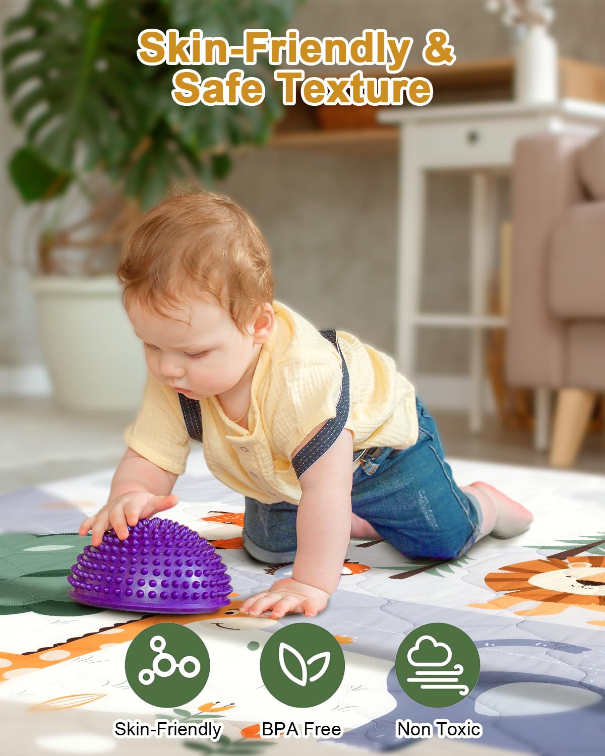 Premium Foam Baby Play Mat 59" x 59" – Removable & Machine Washable Cover, Extra Thick Padding Playpen Mat, Non-Slip Crawling Mat, Easy to Clean for Infants, Toddlers & Babies