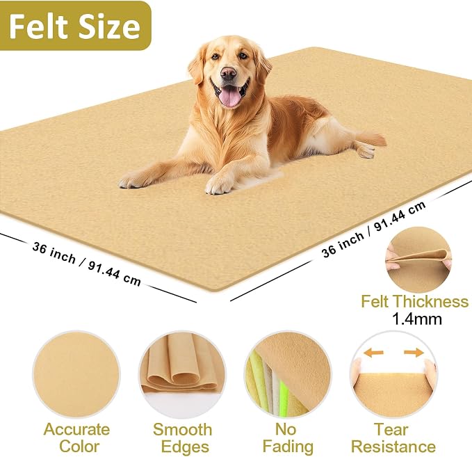 XSEINO Tan Large Felt Fabric 36" X 36 ", 1.4 mm Thick Soft Felt Fabric Sheet