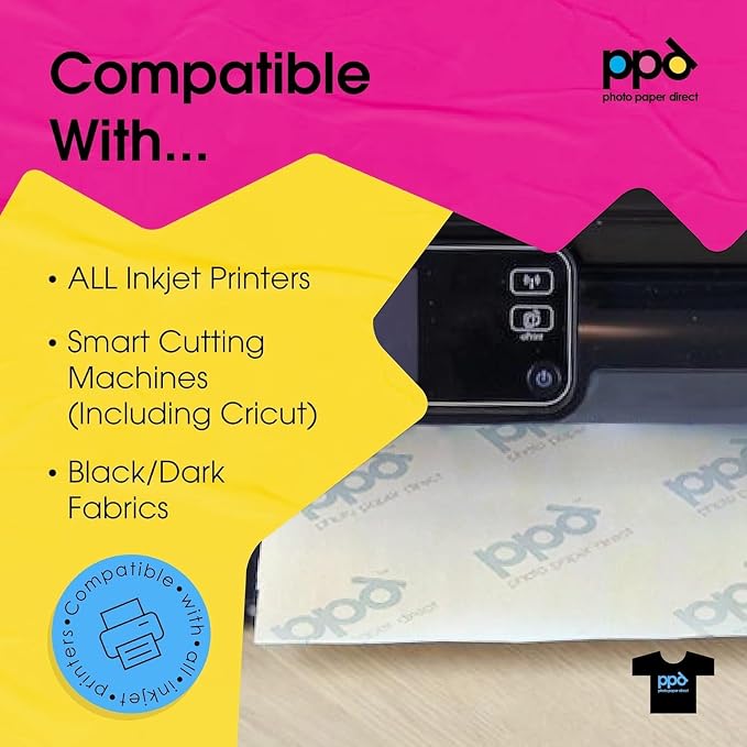 PPD 10 Sheets 8.5x11" Iron-on Heat Transfer Paper Dark Fabrics Inkjet | Vibrant