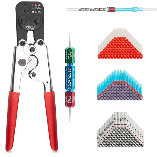 JRready ST6488-20-100 Heat Shrink Butt Splice Connectors 100 Sets 26-20AWG Butt Crimp Splices with PVDF Tubes Waterproof Environmental Splice Connectors with ACT-232 Crimp Tool G411 Go-No Go Gauge