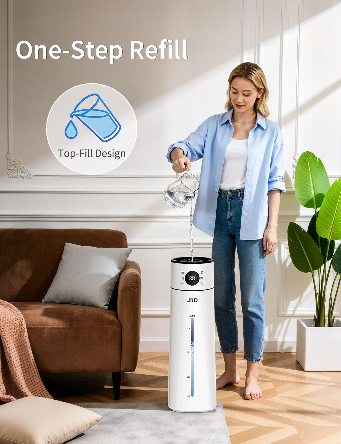 JRD Humidifier Large Room 8L/ 2.1Gal, Ultrasonic Cool Mist for Bedroom, Quiet Humidifier with Remote Control, 10 Mist Modes, 24H Timer, AI Mode for Baby Home Office Adults Plants