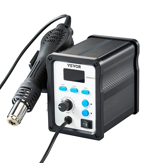 VEVOR Hot Air Rework Station, 700W Digital Display SMD Rework Station, 212℉-932℉ Hot Air Gun with Adjustable Airflow, 3 Pre-Set Channels & ℃/℉ Conversion for Chip Dismantling, Electronics Repair