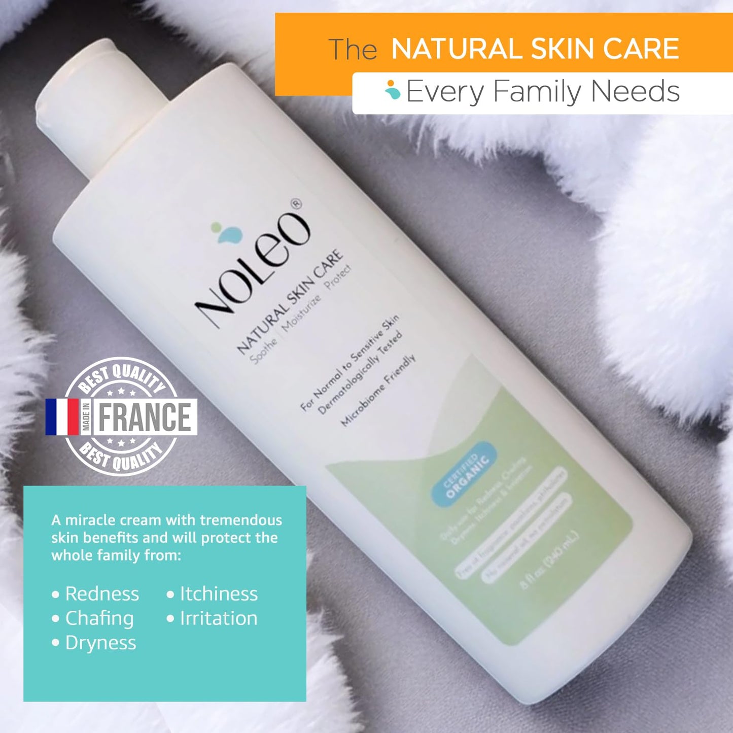 NOLEO Natural Skin Care – Deep Moisturizer for Sensitive Skin | Soothes Redness, Chafing & Irritation | Non-Toxic, EWG Verified, Organic | Face & Body Cream for Adults & Babies – 8oz