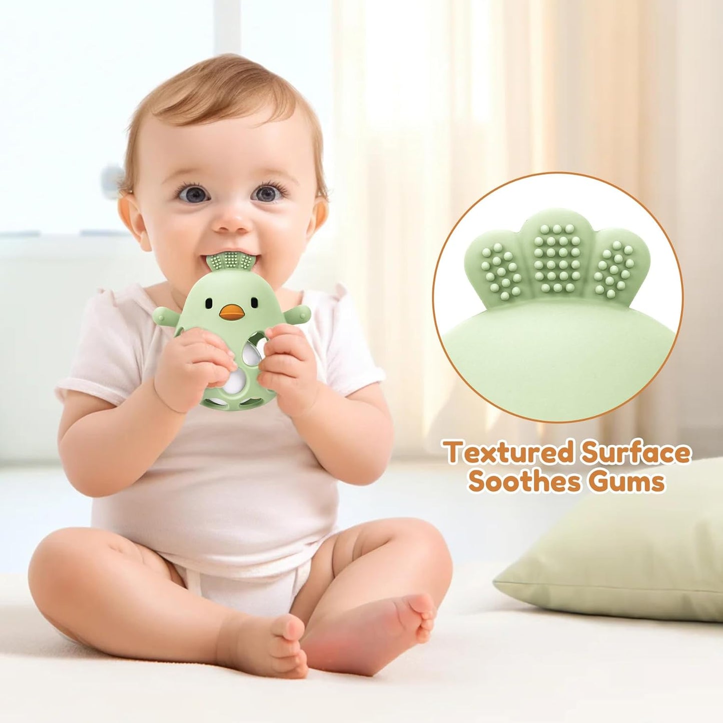 MCGMITT Baby Teething Toys for 3-6 Months, Easy Grasp Silicone Infant Rattle Teether Toy for 0-12 Months, BPA-Free Food Grade Baby Montessori Sensory Toys, Soft Infant Chew Toys for Teething Relief