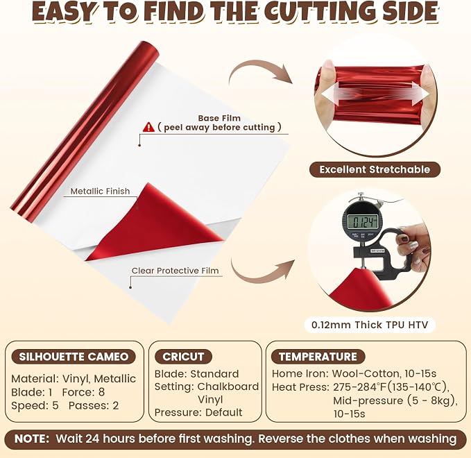 Red Metallic Heat Transfer Vinyl Roll